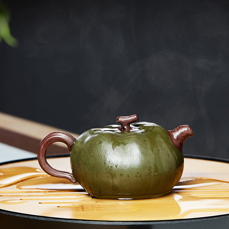 Green Clay Yixing Teapot 'Wild Tomato' by Jingjing Li 160ml