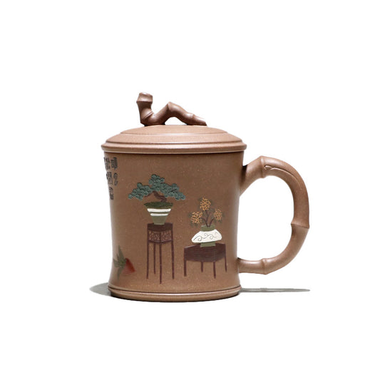 Taza de té de arcilla Yixing Qing Duan Ni con tapa y arte de arcilla 280 ml