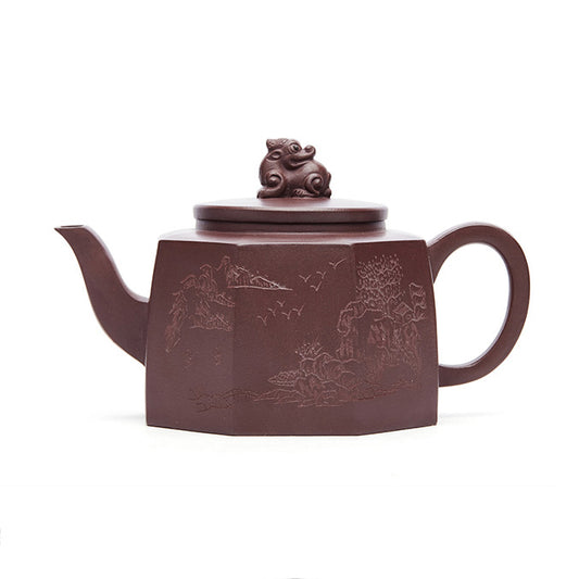 Purple Clay Yixing Teapot 'Octagon Lion' från Yu Hua Li 360ml