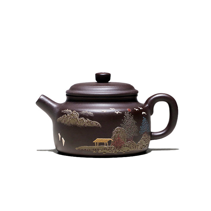 大号宜兴紫砂壶+ 2个茶杯 泥绘山水 范磊 260ml